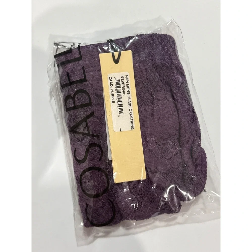 Cosabella Never Say Never Men's Classic G-String‎ Zaadi Purple Lace Thong size L